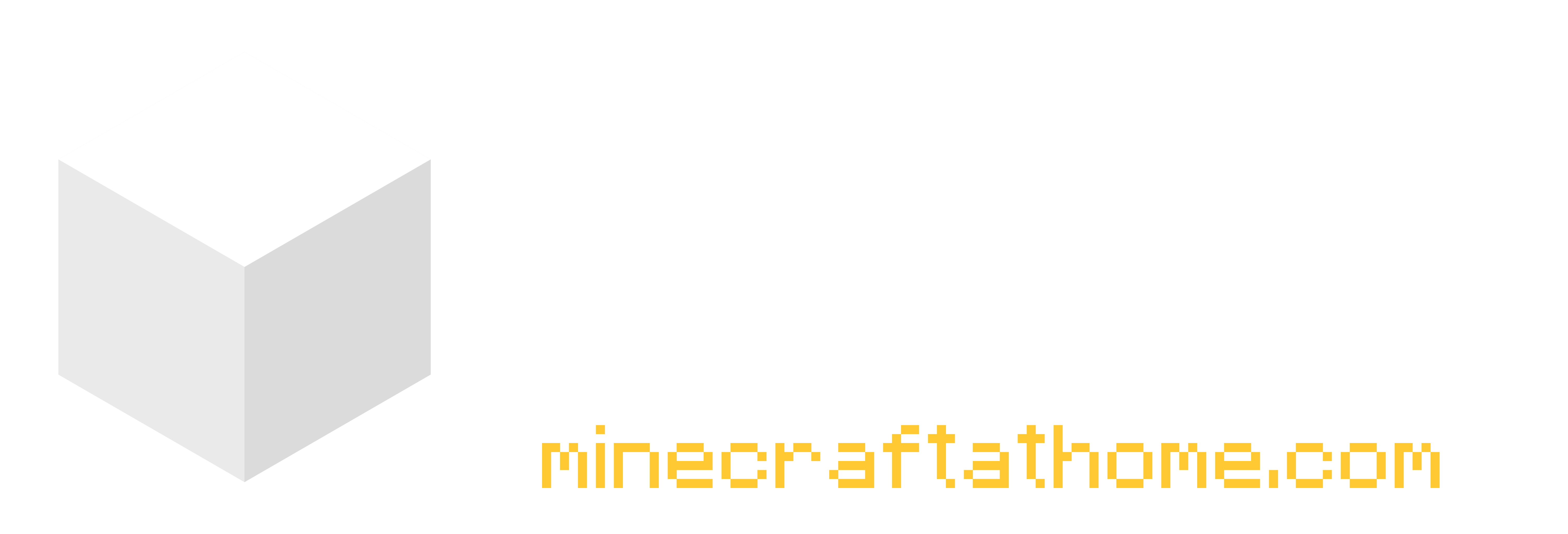 Full white version of the Minecraft@Home logo with a yellow link to minecraftathome.com