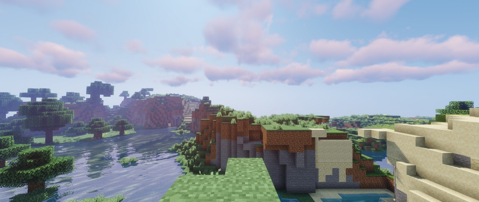 Screenshot of the beta panorama from in game looking over the lake with shaders