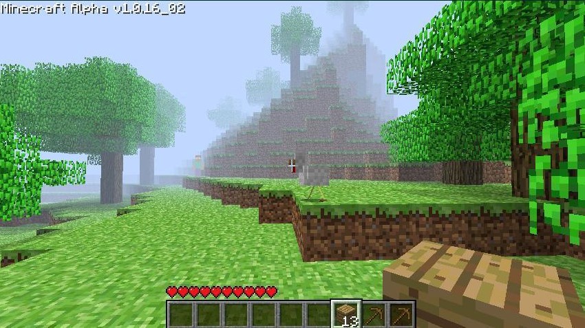 The Herobrine creepypasta image showing herobrine in the fog next to a hill