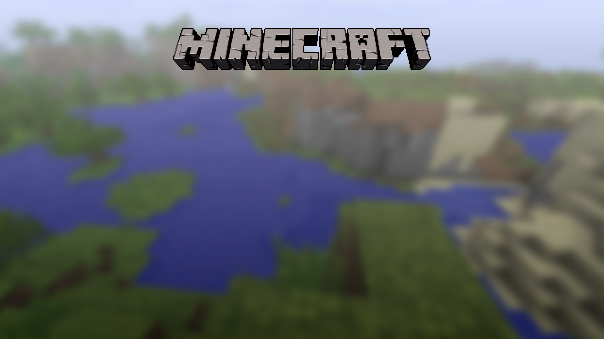The beta panorama from the Minecraft menu with the Minecraft logo at the top