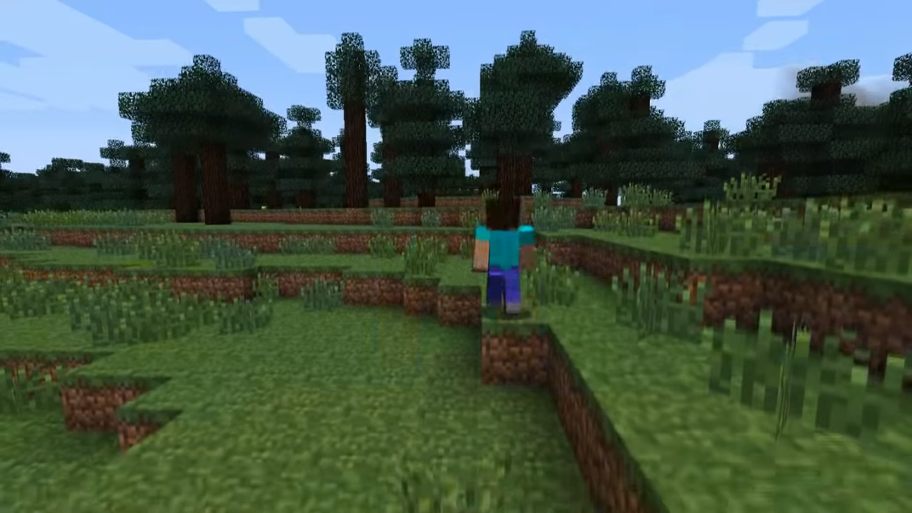Steve running into a taiga forest