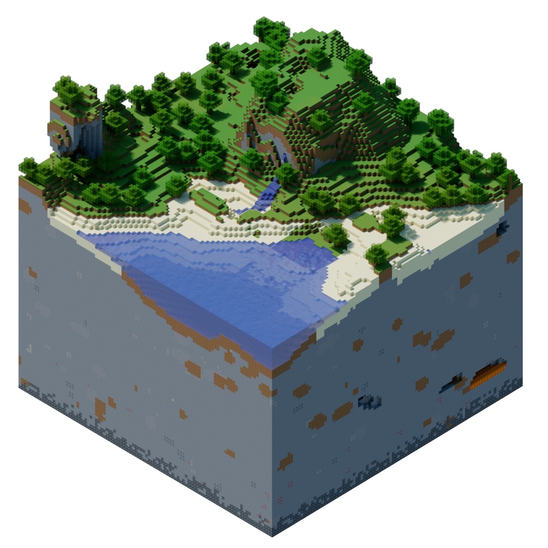 Isometric render of the pack.png hill and beach