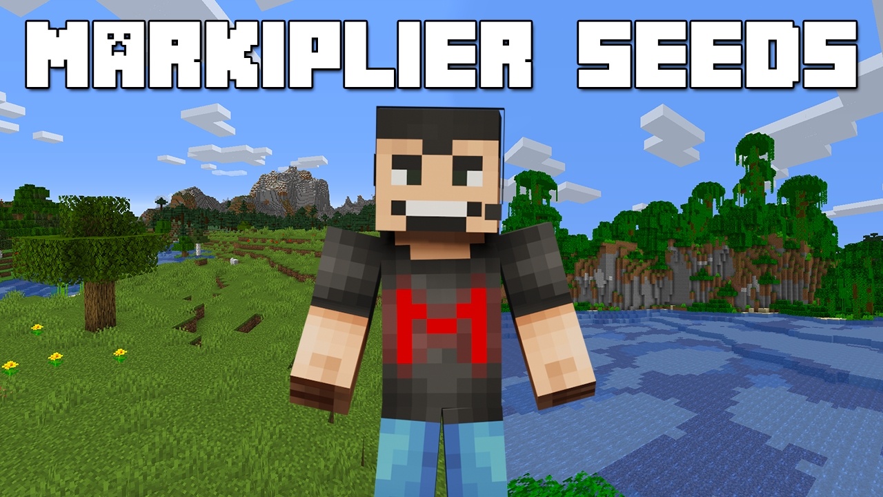 Thumbnail for the Markiplier video with the 1.15 plains world to the left and the jungle 1.16 world to the right