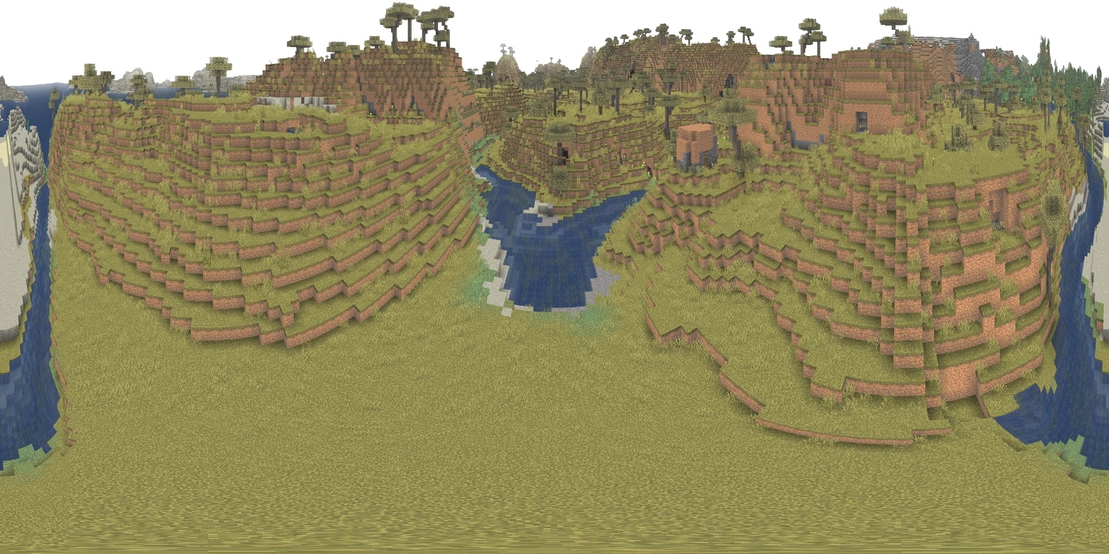 Panorama in daylight of a savanna biome next to a desert